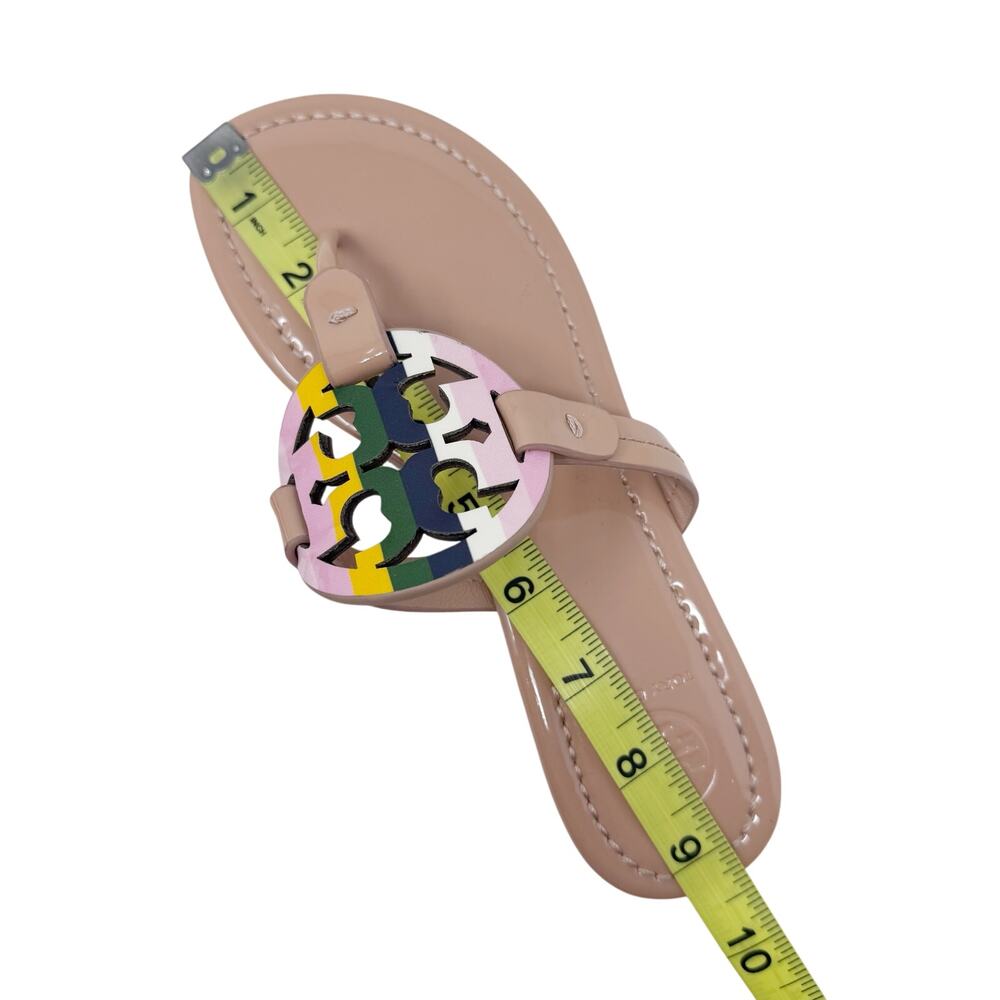 TORY BURCH Tan Beige Miller Sandal Flip Flop with Rainbow Stripe Logo - Picture 11 of 11
